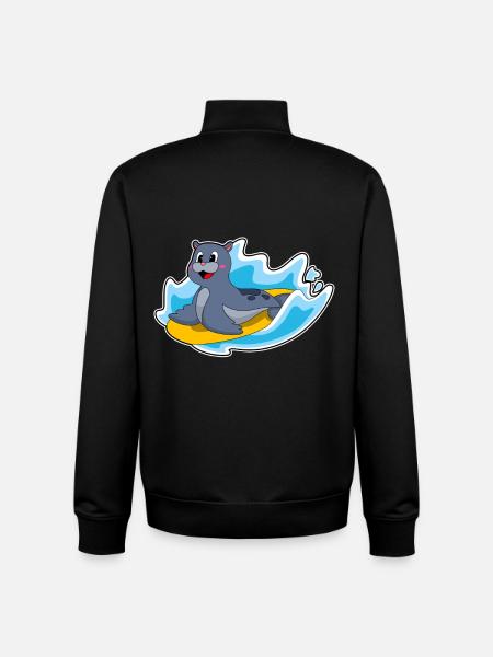 Seal Surfing Surfboard Summer - Unisex Organic Zip Sweatshirt by Stanley/Stella - black
