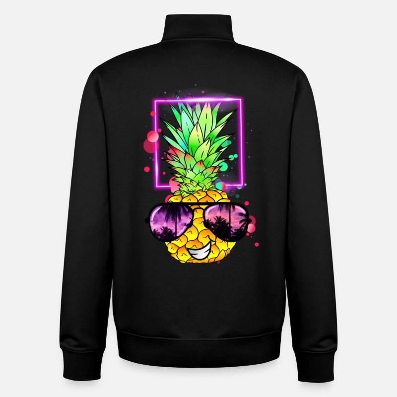 néon rétro ananas frais - Sweat zippé unisexe en coton bio Stanley/Stella - noir