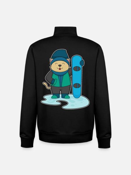 Cat Snowboarder Snowboard - Unisex Organic Zip Sweatshirt by Stanley/Stella - black