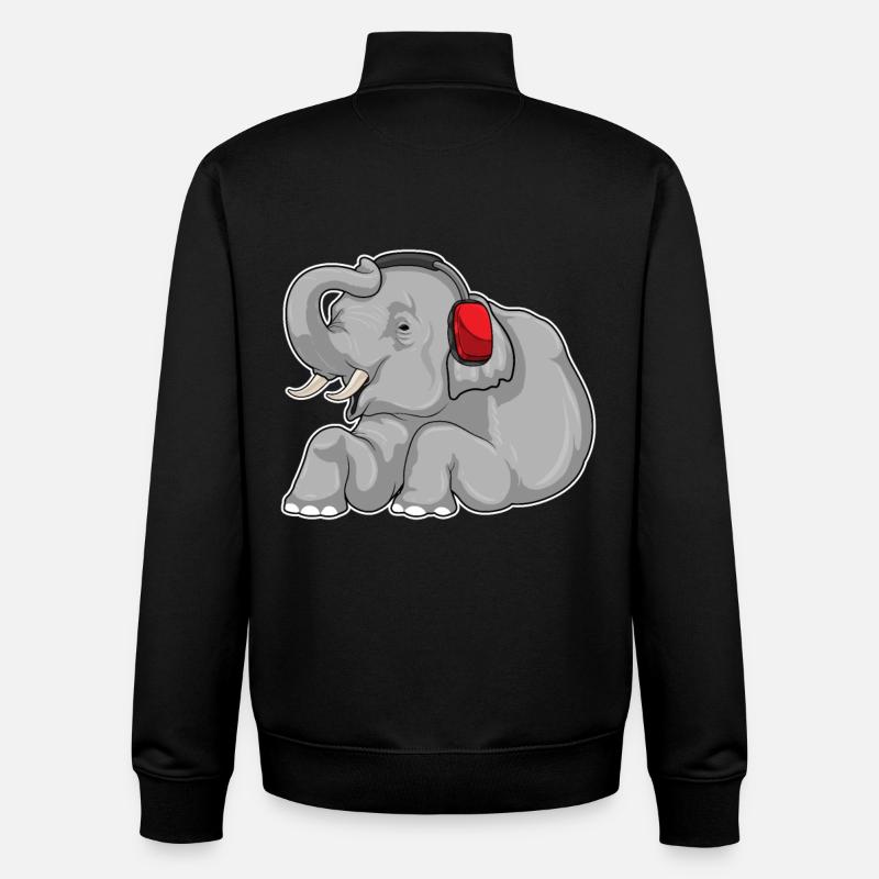 Casque Elephant Music - Sweat zippé unisexe en coton bio Stanley/Stella - noir