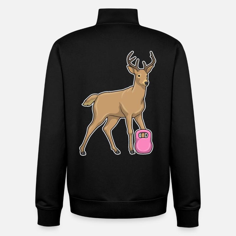Bodybuilder Cerf Bodybuilding avec haltères - Sweat zippé unisexe en coton bio Stanley/Stella - noir