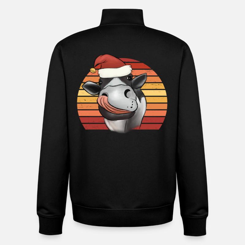 Weihnachtskuh Kuh mit Weihnachtsmütze Retro - Unisex Organic Zip Sweatshirt von Stanley/Stella - Schwarz