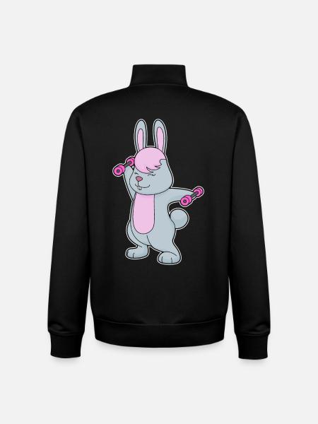 Bunny Bodybuilder Dumbbells Bodybuilding - Unisex Organic Zip Sweatshirt by Stanley/Stella - black