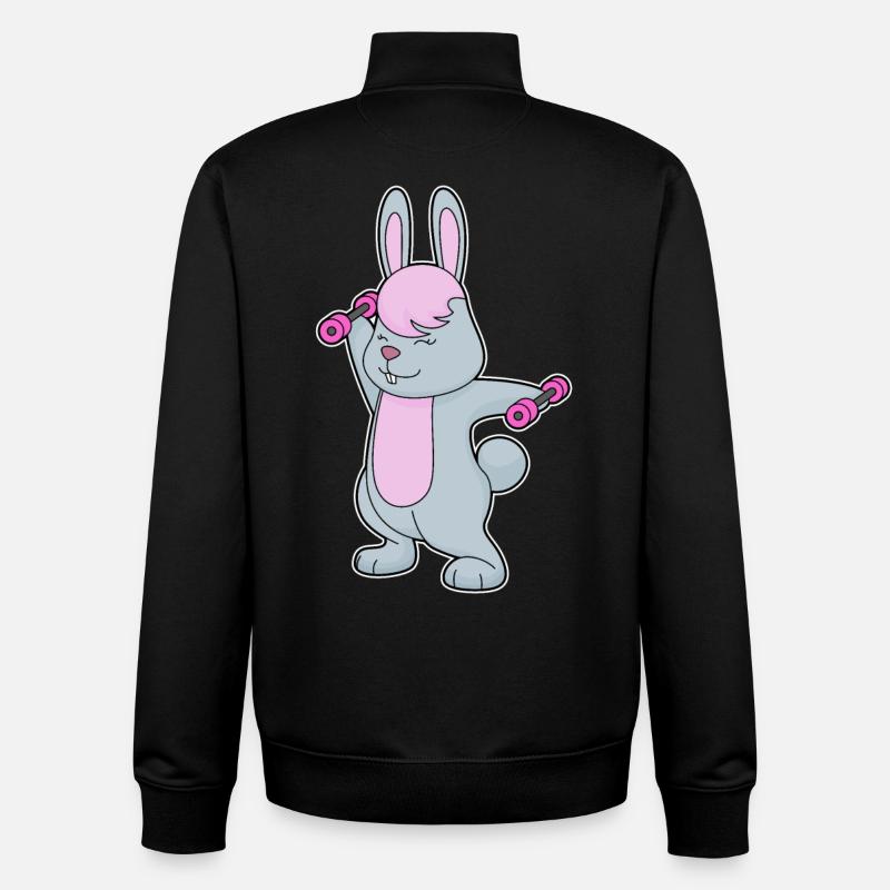 Culturisme Bunny Bodybuilder Haltères - Sweat zippé unisexe en coton bio Stanley/Stella - noir