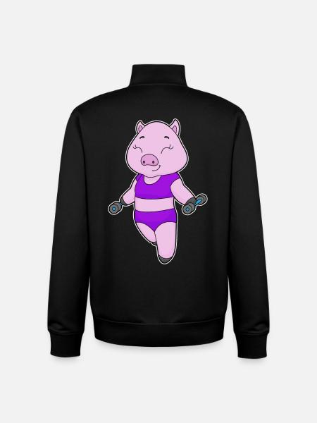 Bodybuilder cochon avec haltères - Sweat zippé unisexe en coton bio Stanley/Stella - noir