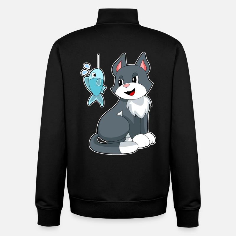 Poisson-appât chat - Sweat zippé unisexe en coton bio Stanley/Stella - noir