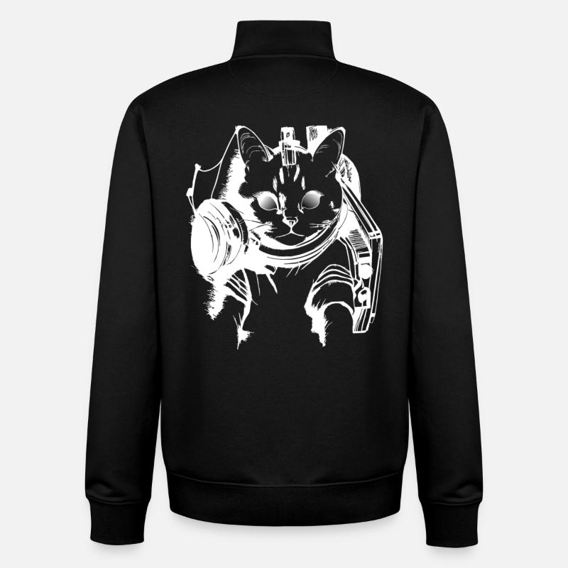 DJ Chat en blanc - Sweat zippé unisexe en coton bio Stanley/Stella - noir