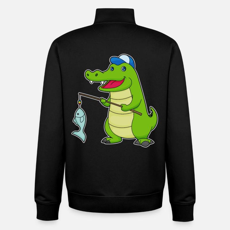 Crocodile Fishing Angler Angel - Sweat zippé unisexe en coton bio Stanley/Stella - noir