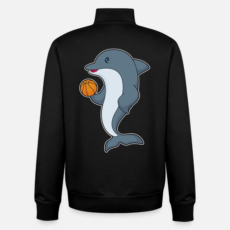Basket-ball Dolphin - Sweat zippé unisexe en coton bio Stanley/Stella - noir