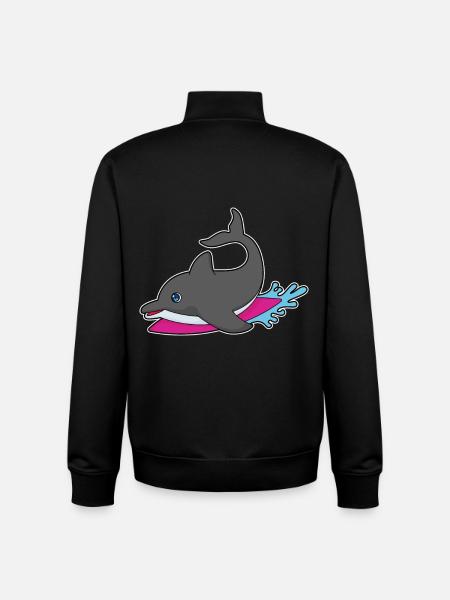 Dolphin Surfing Surfboard Summer - Unisex Organic Zip Sweatshirt by Stanley/Stella - black