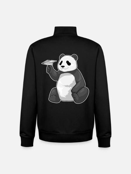 Panda Paper Plane - Sweat zippé unisexe en coton bio Stanley/Stella - noir
