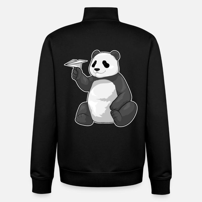 Panda Paper Plane - Sweat zippé unisexe en coton bio Stanley/Stella - noir