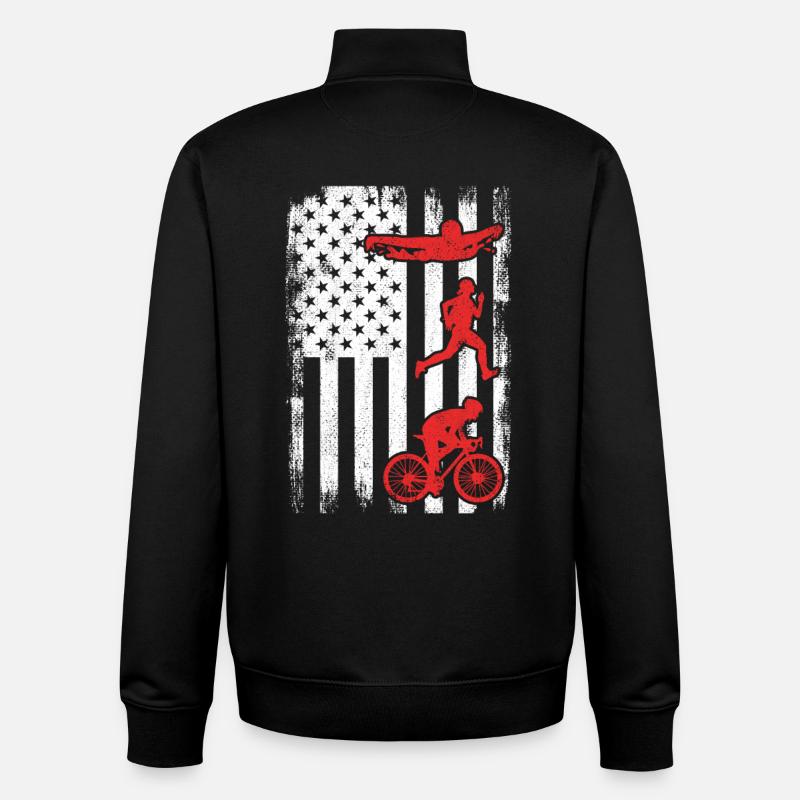 Patriotischer Triathlet - Unisex Organic Zip Sweatshirt von Stanley/Stella - Schwarz