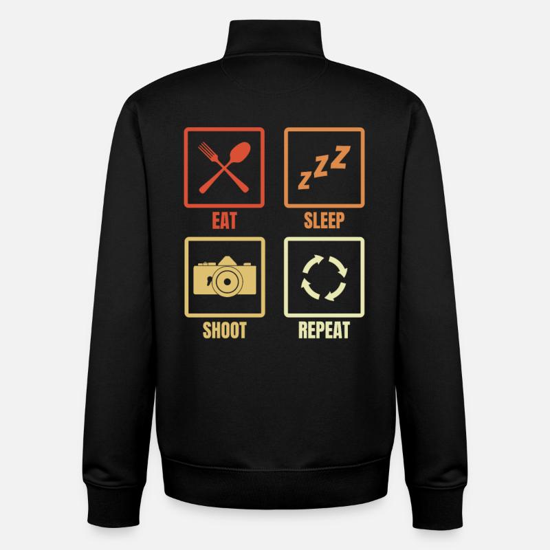 Eating Sleeping Photographing Repeating - Unisex Organic Zip Sweatshirt by Stanley/Stella - black