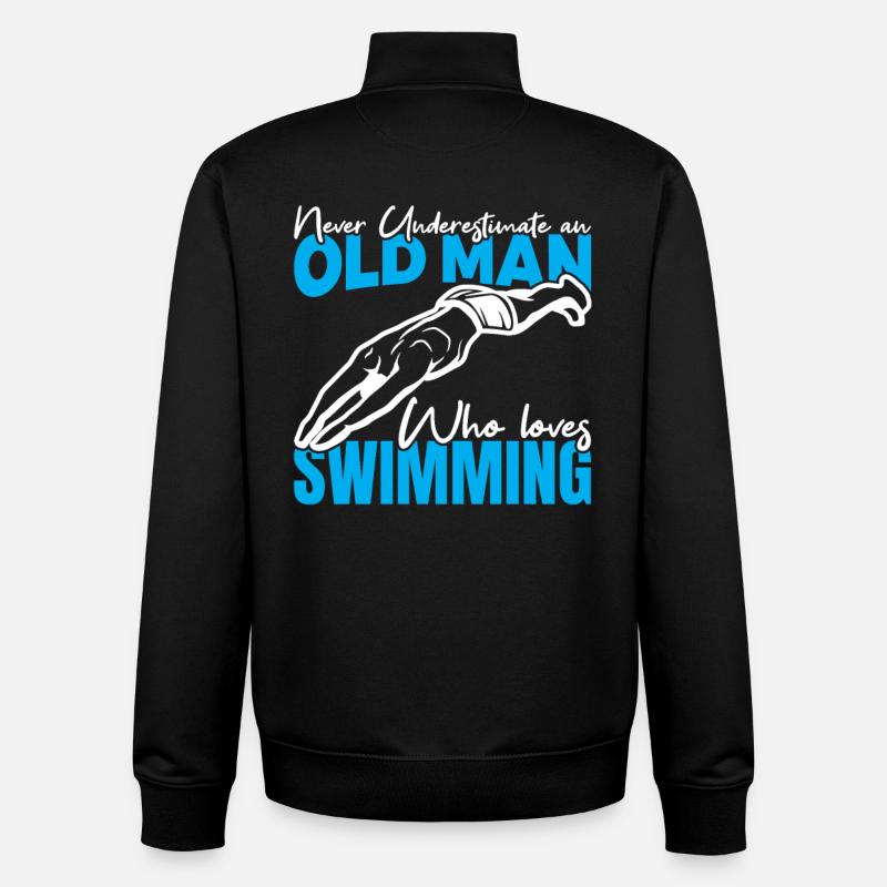 Never underestimate an old swimmer - Unisex Organic Zip Sweatshirt by Stanley/Stella - black