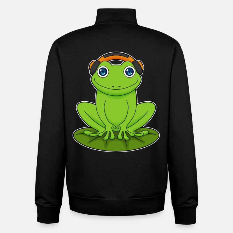 Frog Headphone Musique - Sweat zippé unisexe en coton bio Stanley/Stella - noir