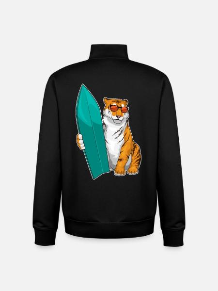 Tiger Surfing Surfboard Summer - Unisex Organic Zip Sweatshirt by Stanley/Stella - black