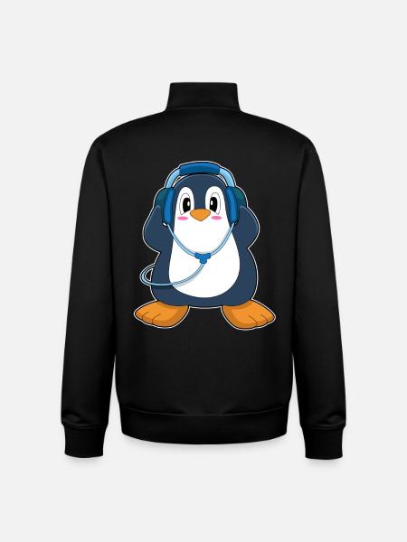 Penguin Headphone Music - Unisex Organic Zip Sweatshirt by Stanley/Stella - black