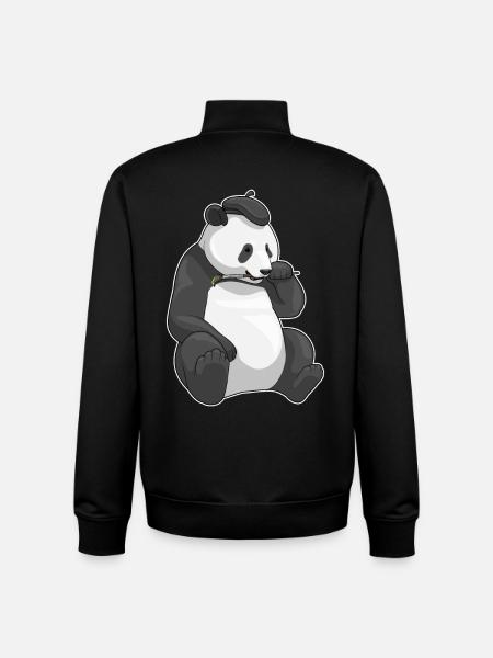 Panda Painter Brush Painting - Unisex Organic Zip Sweatshirt by Stanley/Stella - black