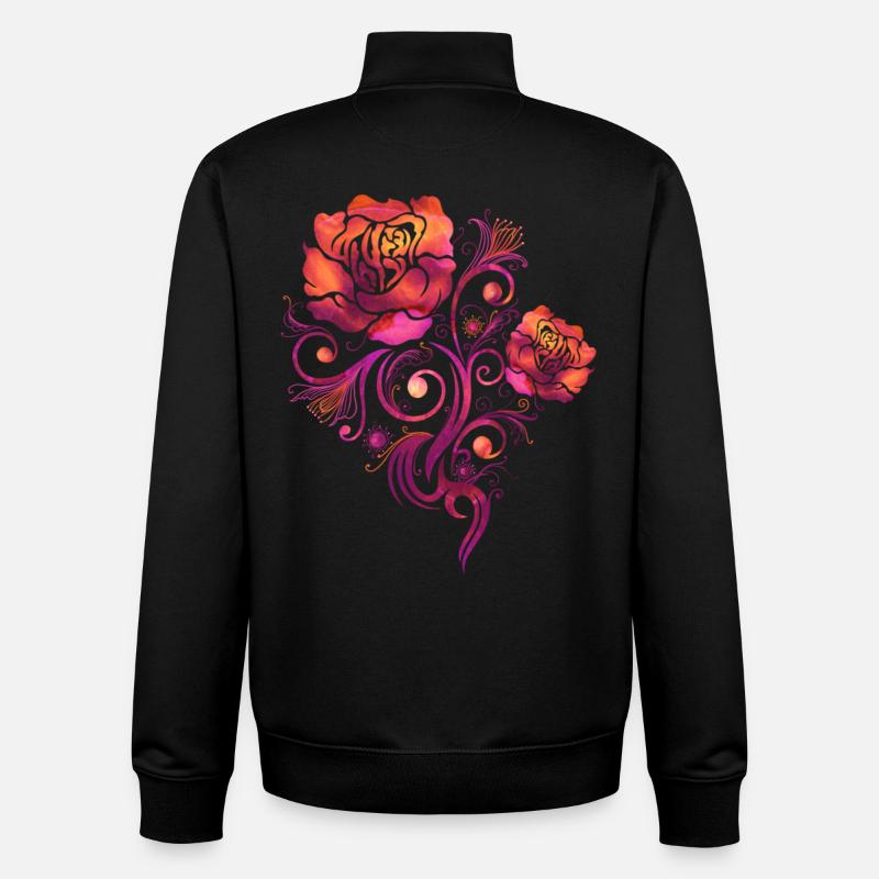 Fleurs Heureuses Aquarelle Roses - Sweat zippé unisexe en coton bio Stanley/Stella - noir