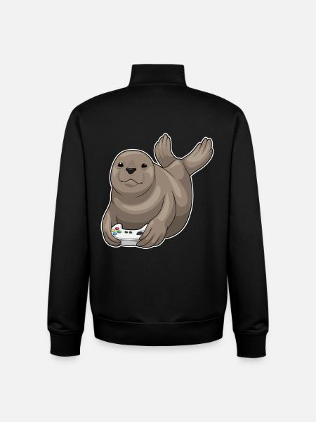 Seehund Gamer Controller - Unisex Organic Zip Sweatshirt von Stanley/Stella - Schwarz