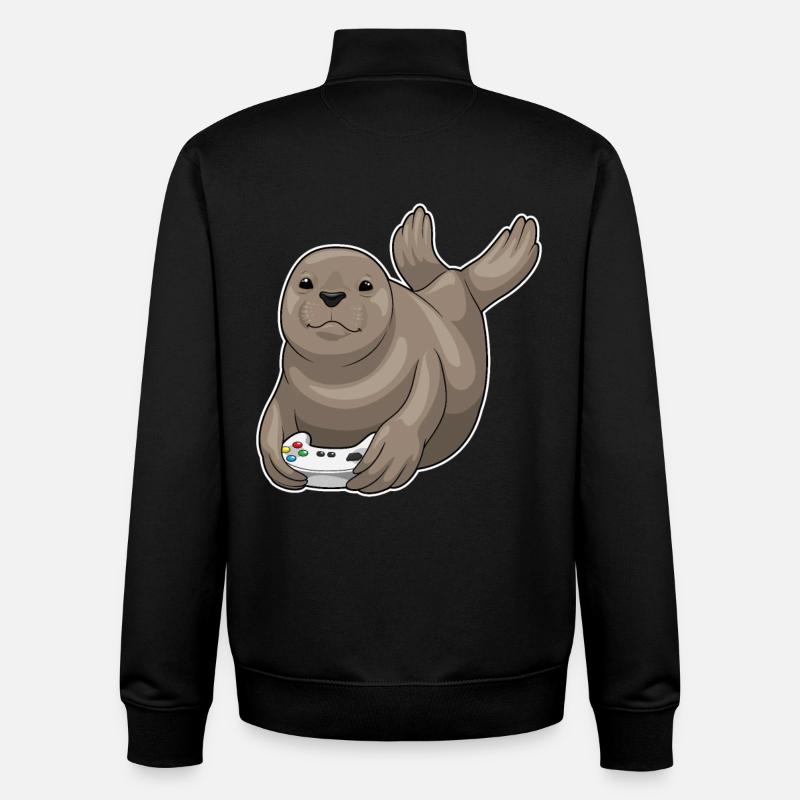 Seehund Gamer Controller - Unisex Organic Zip Sweatshirt von Stanley/Stella - Schwarz