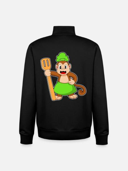 Monkey Cook Spatula Cooking - Unisex Organic Zip Sweatshirt by Stanley/Stella - black