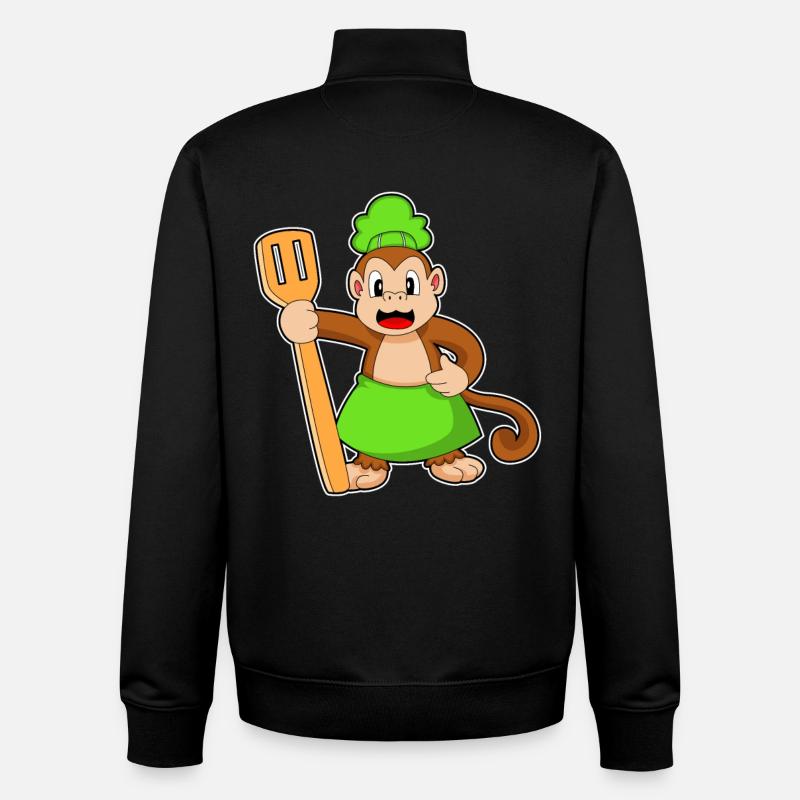 Monkey Cook Spatula Cooking - Unisex Organic Zip Sweatshirt by Stanley/Stella - black