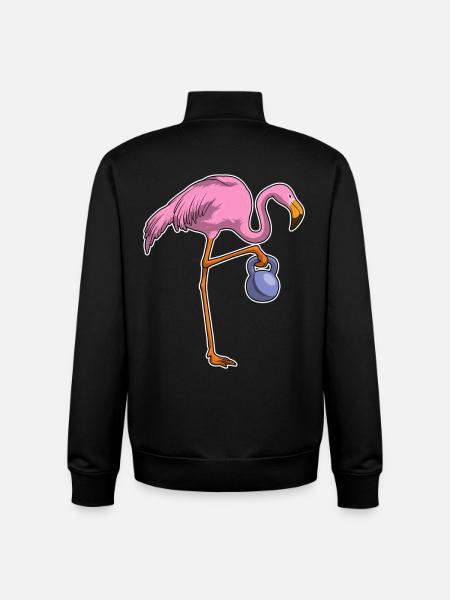 Flamingo Bodybuilder Dumbbell Bodybuilding - Unisex Organic Zip Sweatshirt by Stanley/Stella - black