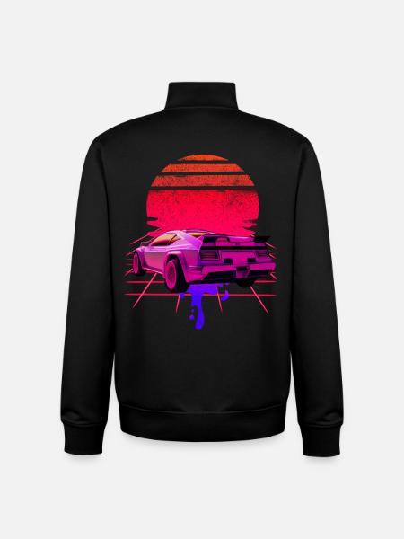 Retro Wave Supercar Sunset - Unisex Organic Zip Sweatshirt by Stanley/Stella - black