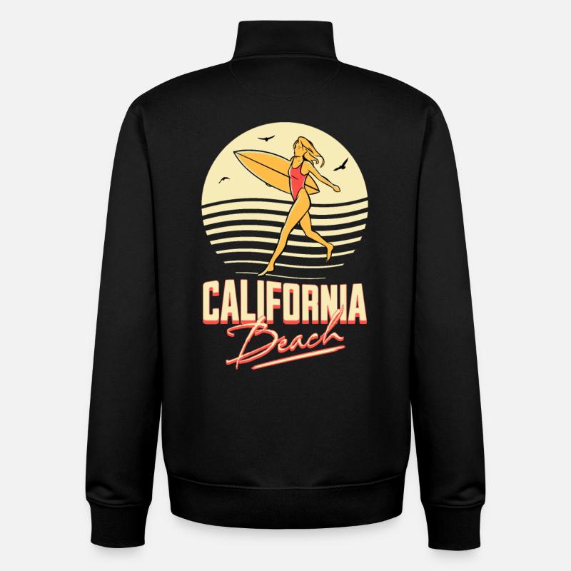 California Beach Surfer Girl - Sweat zippé unisexe en coton bio Stanley/Stella - noir