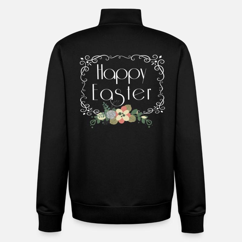 Joyeuses Pâques Florales - Sweat zippé unisexe en coton bio Stanley/Stella - noir