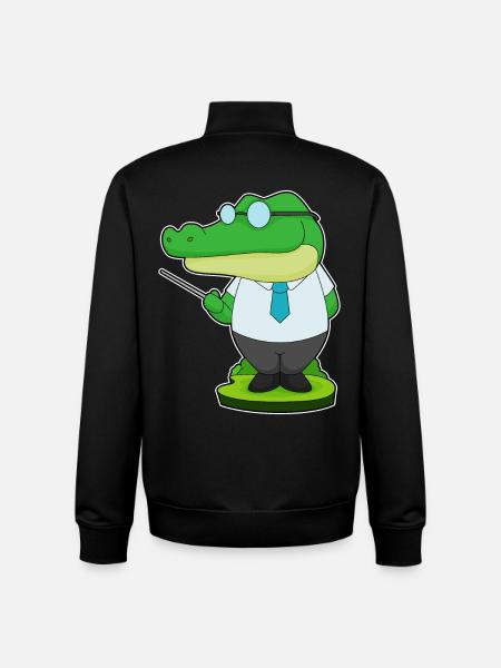 Crocodile Teacher Pointing Stick School - Unisex Organic Zip Sweatshirt by Stanley/Stella - black
