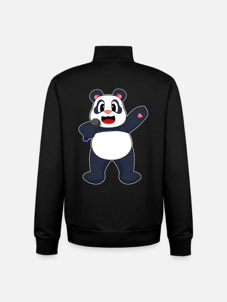 Panda Singer Microphone Singing - Unisex Organic Zip Sweatshirt by Stanley/Stella - black