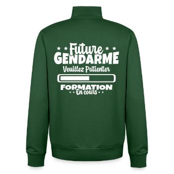 Future Gendarme Formation en Cours Humour - Sweat zippé unisexe en coton bio Stanley/Stella - vert bouteille - Dos - AI Model Male 185 dark (185cm)