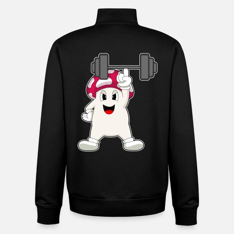 Champignon Bodybuilding Haltère - Sweat zippé unisexe en coton bio Stanley/Stella - noir