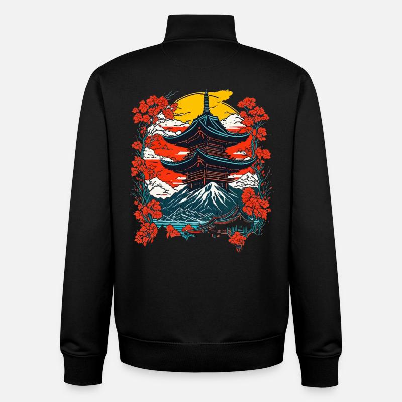 Paysage de temple japonais traditionnel - Sweat zippé unisexe en coton bio Stanley/Stella - noir