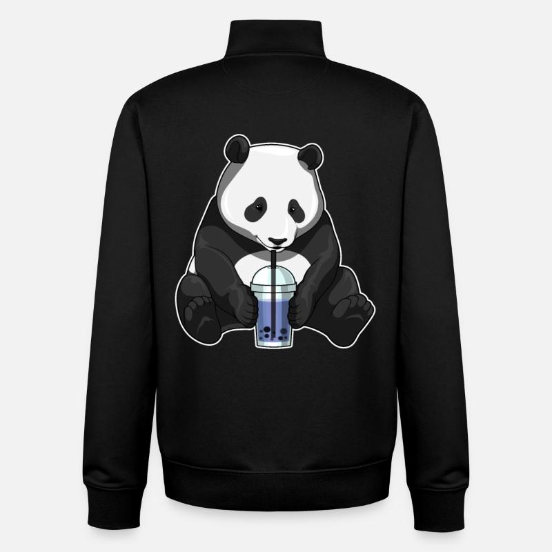 Panda Bubble Tea - Sweat zippé unisexe en coton bio Stanley/Stella - noir