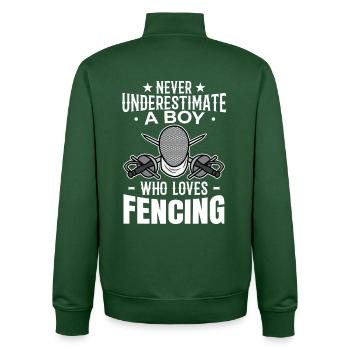 Unterschätz nie einen Fechter Jungen - Unisex Organic Zip Sweatshirt von Stanley/Stella - Flaschengrün - Hinten - AI Model Male 185 dark (185cm)
