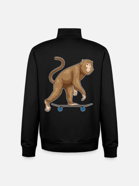 Monkey Skater Skateboard - Unisex Organic Zip Sweatshirt by Stanley/Stella - black