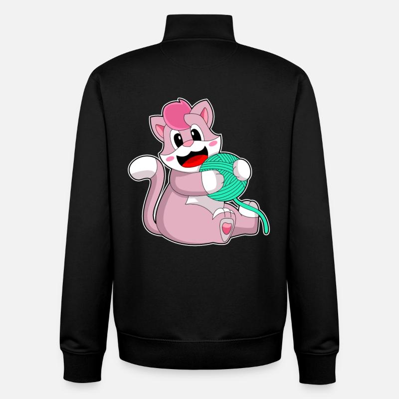 Chat boule de laine - Sweat zippé unisexe en coton bio Stanley/Stella - noir