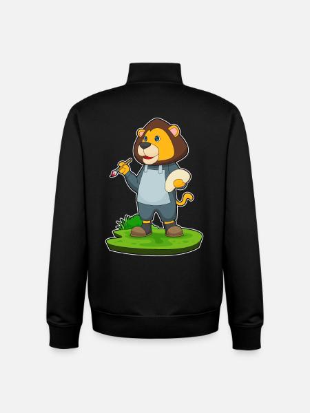 Lion Peintre Pinceau Peinture - Sweat zippé unisexe en coton bio Stanley/Stella - noir