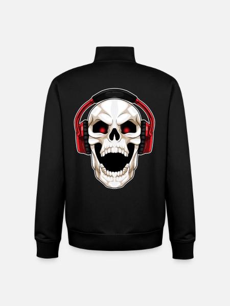 Skull Headphones Music - Unisex Organic Zip Sweatshirt by Stanley/Stella - black