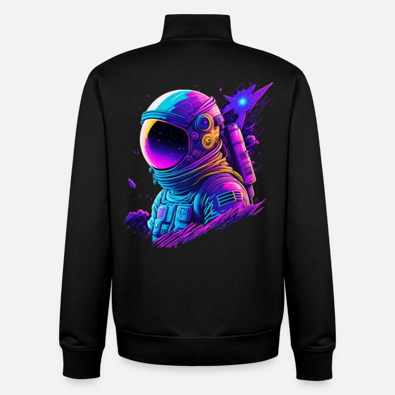 Synthwave Astronaute Space Explorer - Sweat zippé unisexe en coton bio Stanley/Stella - noir