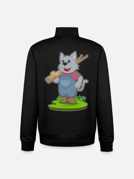 Cat Lumberjack Wood Forest - Unisex Organic Zip Sweatshirt by Stanley/Stella - black