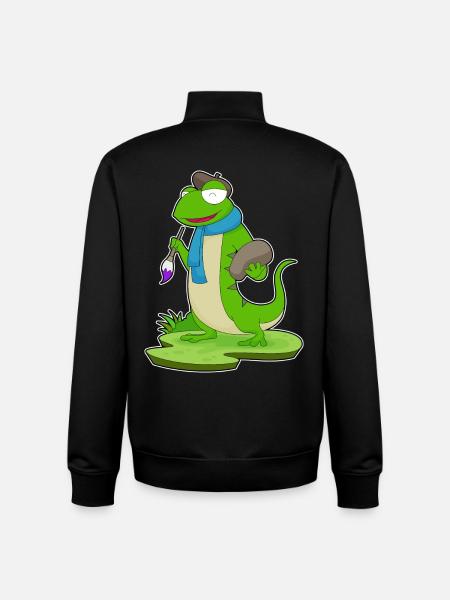 Lizard Painter Brush Painting - Unisex Organic Zip Sweatshirt by Stanley/Stella - black