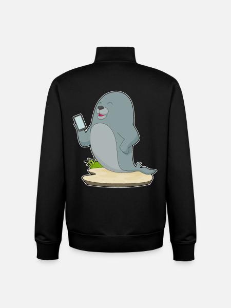 Seal Smartphone - Sweat zippé unisexe en coton bio Stanley/Stella - noir