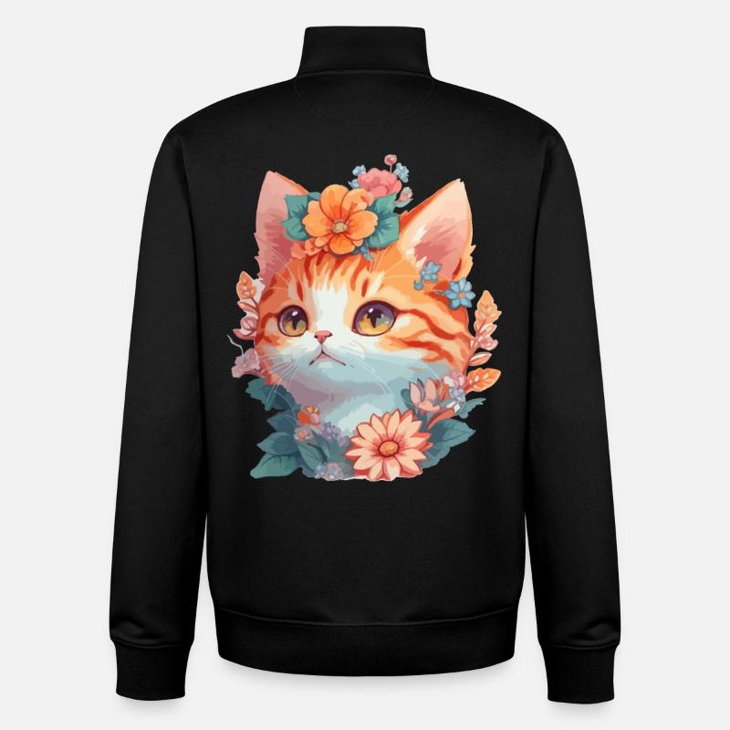 Rote Katze mit Blumen - Unisex Organic Zip Sweatshirt von Stanley/Stella - Schwarz