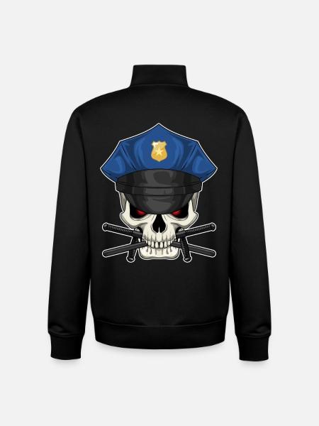 Skull Policeman Baton Police - Unisex Organic Zip Sweatshirt by Stanley/Stella - black
