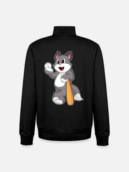 Cat Baseball Baseball Bats - Unisex Organic Zip Sweatshirt by Stanley/Stella - black